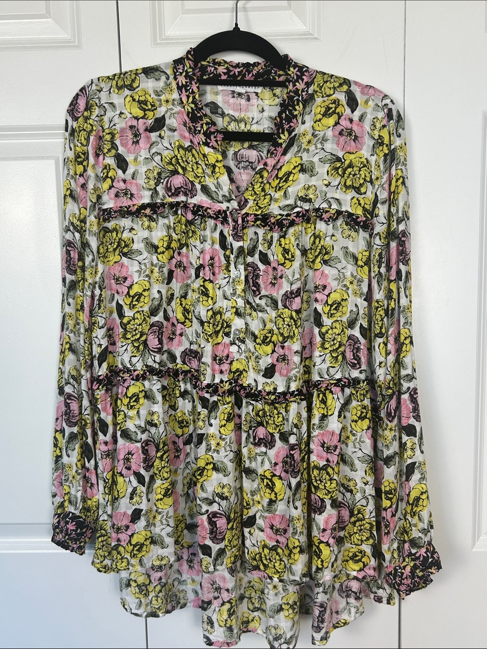 Jane and Delancey Pink & Yellow Floral Tiered Tunic Size Medium
